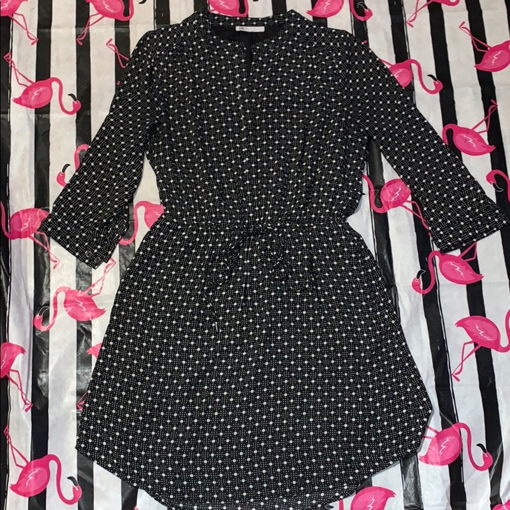 DR2 Black Mini Dress with White Dot Pattern